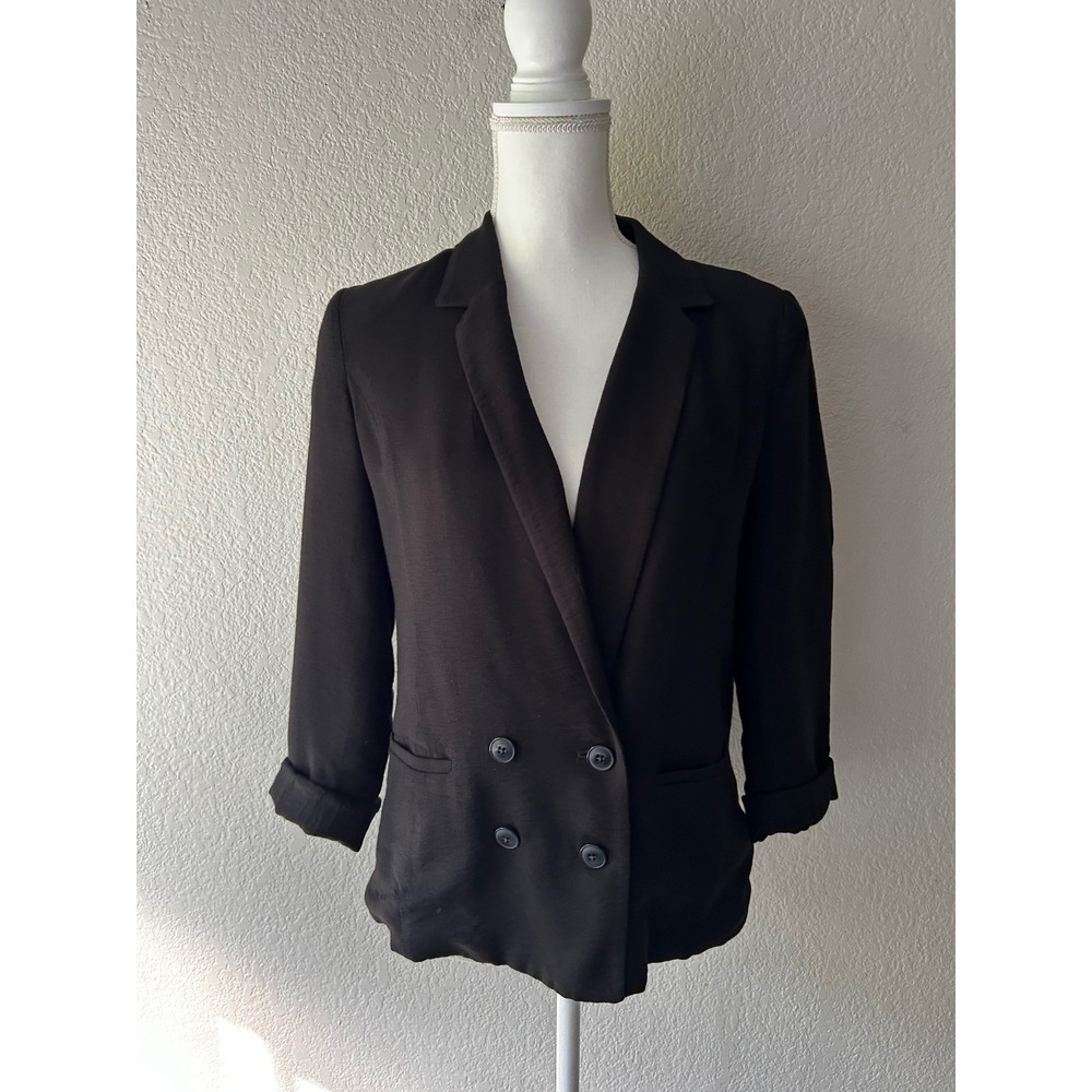 LC Lauren Conrad Womens Black Double Breasted Blazer Jacket Size 6